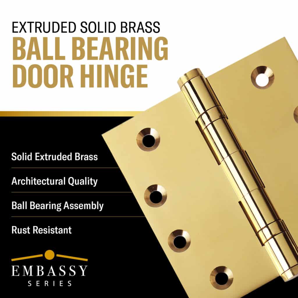 Door Hinge 4 X 4 Inch Solid Brass Ball Bearing Polished Brass Us3 Homebuilders Hardware 6910