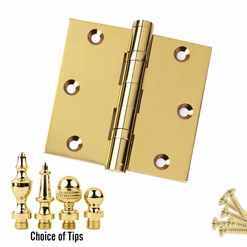 Door Hinge 3.5 x 3.5 Inch Solid Brass Ball Bearing - Polished Brass (US3)